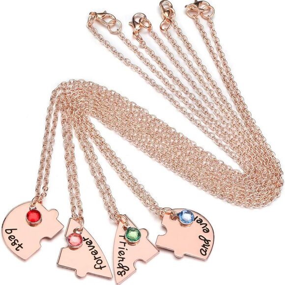 Friendship Necklace Set Alloy Rhinestone 4pcs Best Friends Forever Gifts - Picture 3 of 6
